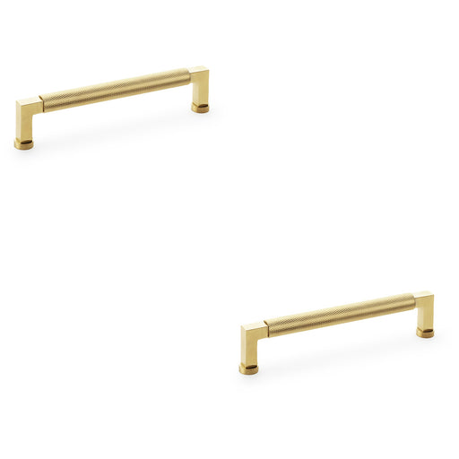 2 PACK Square Knurled Pull Handle Satin Brass 160mm Centres Premium Drawer Door