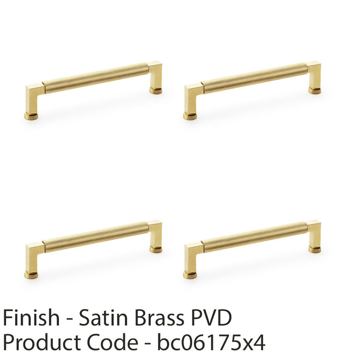 4 PACK Square Knurled Pull Handle Satin Brass 160mm Centres Premium Drawer Door 1