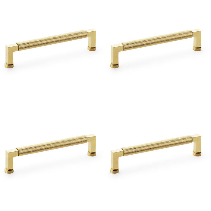 4 PACK Square Knurled Pull Handle Satin Brass 160mm Centres Premium Drawer Door