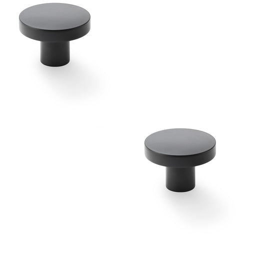 2 PACK Slim Round Door Knob Matt Black 38mm Modern Cupboard Cabinet Pull Handle