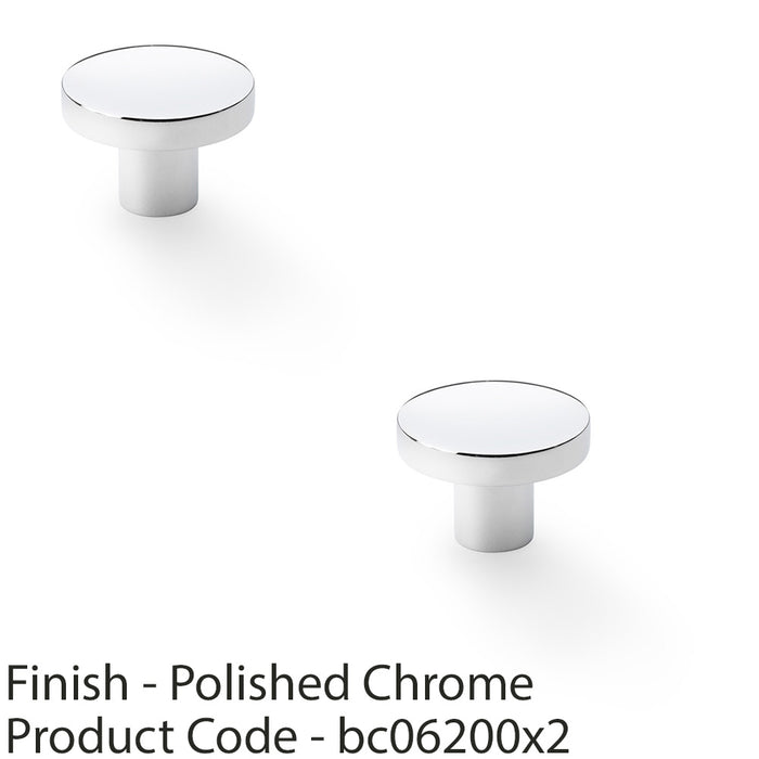 2 PACK Slim Round Door Knob Polished Chrome 38mm Modern Cabinet Pull Handle 1