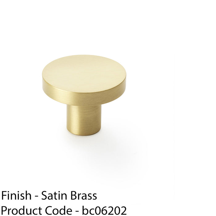 Slim Round Door Knob - Satin Brass 38mm Modern Cupboard Cabinet Pull Handle 1