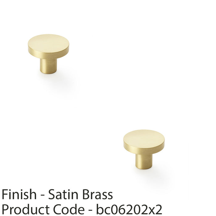 2 PACK Slim Round Door Knob Satin Brass 38mm Modern Cupboard Cabinet Pull Handle 1