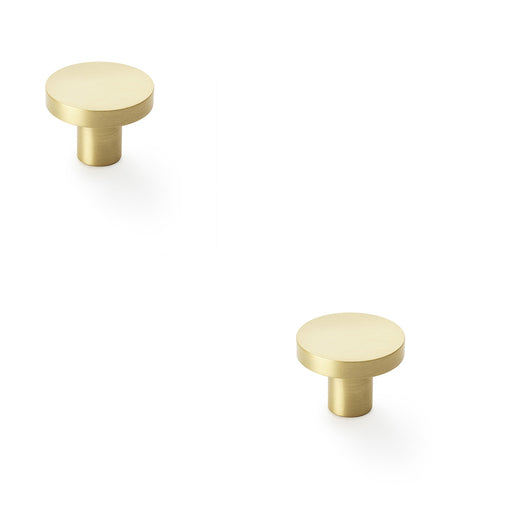 2 PACK Slim Round Door Knob Satin Brass 38mm Modern Cupboard Cabinet Pull Handle