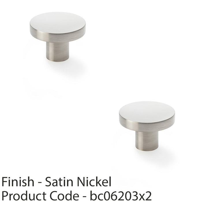 2x Slim Round Door Knob Satin Nickel 38mm Modern Cupboard Cabinet Pull Handle 1