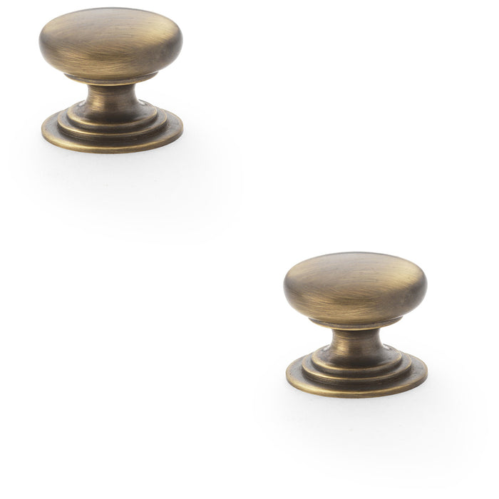 2 PACK Stepped Round Door Knob Antique Brass 25mm Classic Kitchen Pull Handle