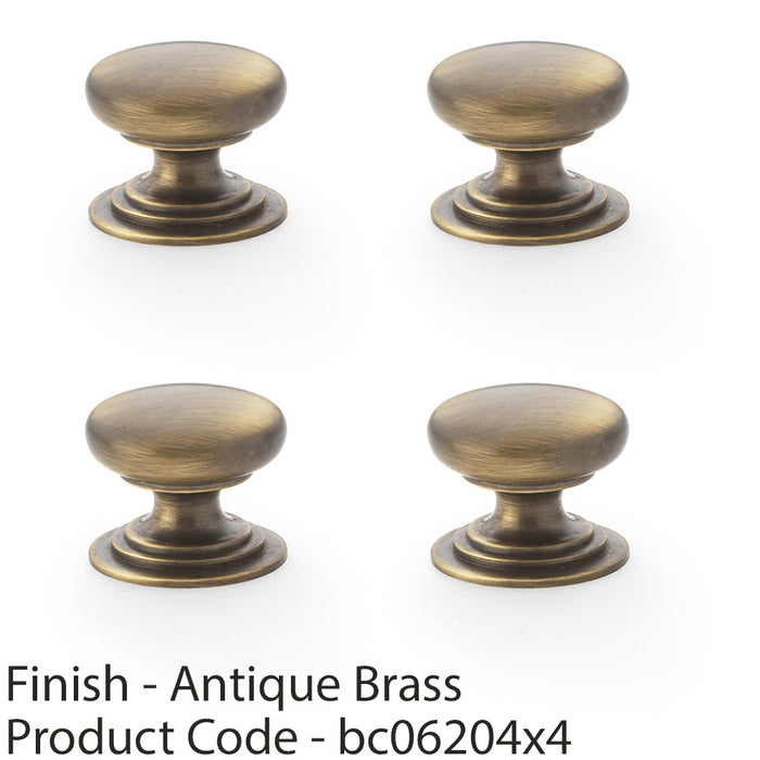 4 PACK Stepped Round Door Knob Antique Brass 25mm Classic Kitchen Pull Handle 1