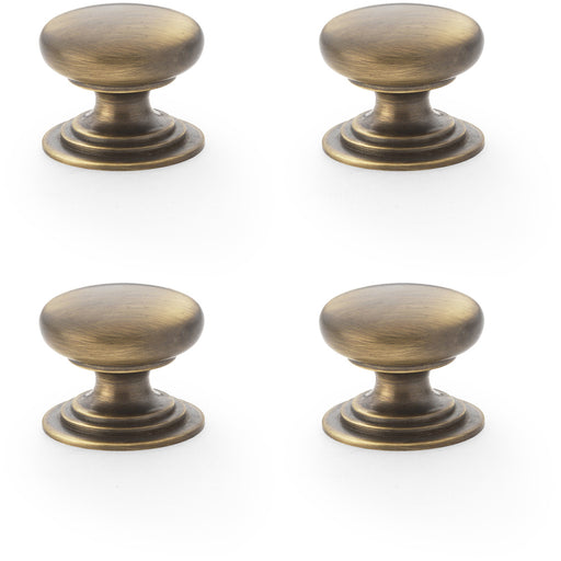 4 PACK Stepped Round Door Knob Antique Brass 25mm Classic Kitchen Pull Handle