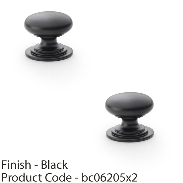 2 PACK Stepped Round Door Knob Matt Black 25mm Classic Kitchen Pull Handle 1