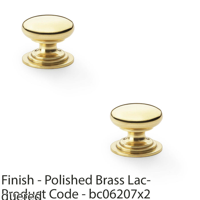 2 PACK Stepped Round Door Knob Polished Brass 25mm Classic Kitchen Pull Handle 1