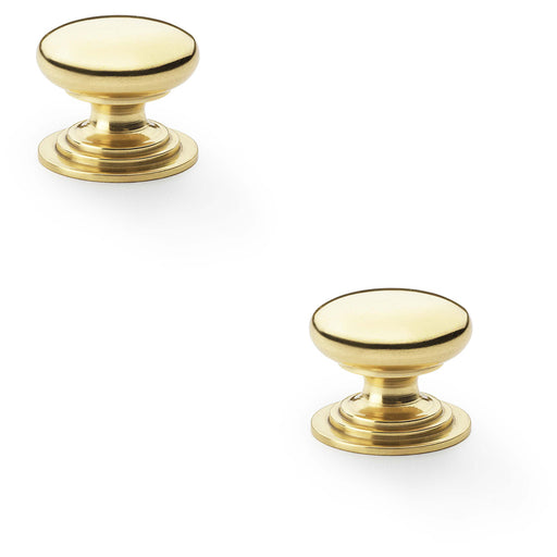 2 PACK Stepped Round Door Knob Polished Brass 25mm Classic Kitchen Pull Handle