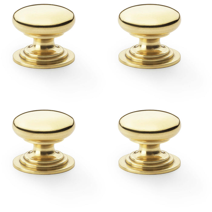 4 PACK Stepped Round Door Knob Polished Brass 25mm Classic Kitchen Pull Handle