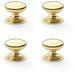 4 PACK Stepped Round Door Knob Polished Brass 25mm Classic Kitchen Pull Handle