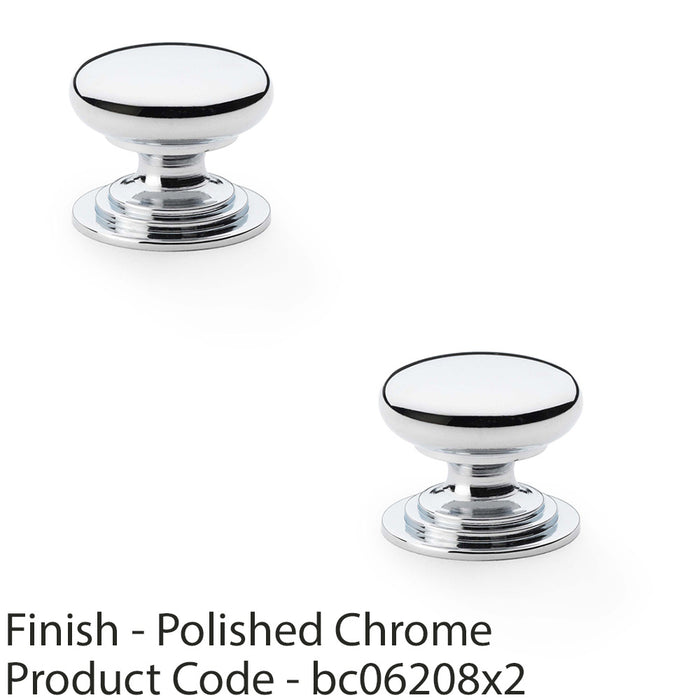 2 PACK Stepped Round Door Knob Polished Chrome 25mm Classic Cabinet Pull Handle 1