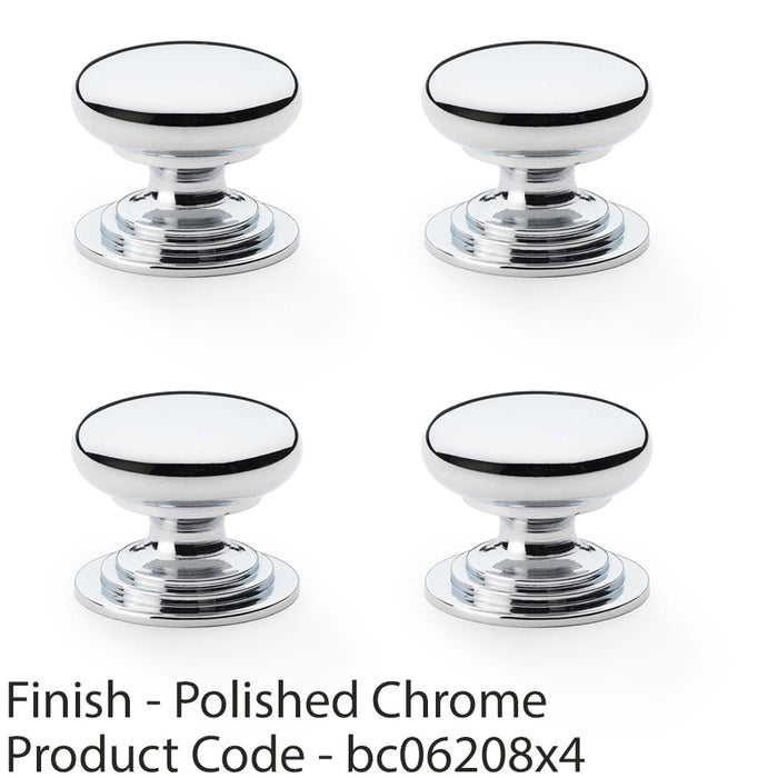 4 PACK Stepped Round Door Knob Polished Chrome 25mm Classic Cabinet Pull Handle 1