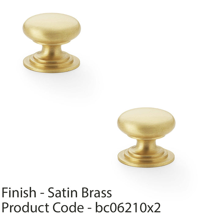 2 PACK Stepped Round Door Knob Satin Brass 25mm Classic Kitchen Pull Handle 1