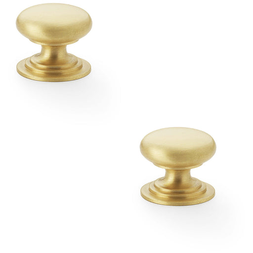 2 PACK Stepped Round Door Knob Satin Brass 25mm Classic Kitchen Pull Handle