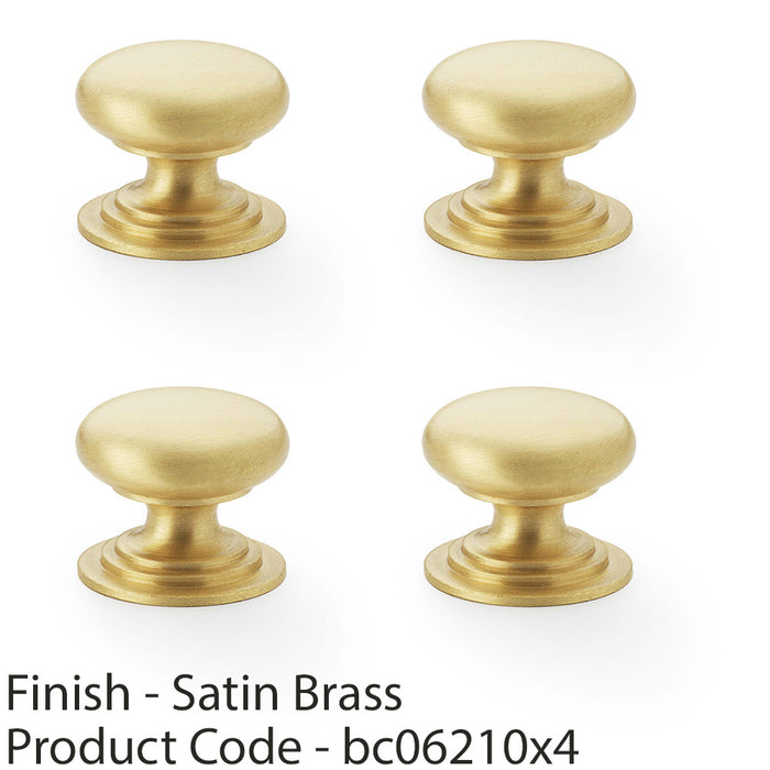 4 PACK Stepped Round Door Knob Satin Brass 25mm Classic Kitchen Pull Handle 1