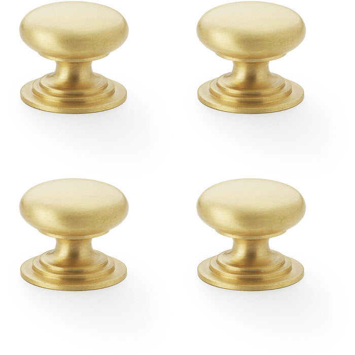 4 PACK Stepped Round Door Knob Satin Brass 25mm Classic Kitchen Pull Handle