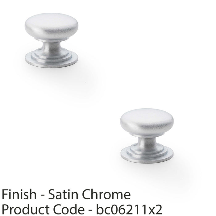 2 PACK Stepped Round Door Knob Satin Chrome 25mm Classic Kitchen Pull Handle 1