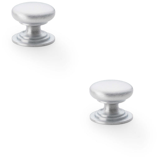 2 PACK Stepped Round Door Knob Satin Chrome 25mm Classic Kitchen Pull Handle