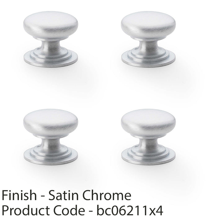 4 PACK Stepped Round Door Knob Satin Chrome 25mm Classic Kitchen Pull Handle 1