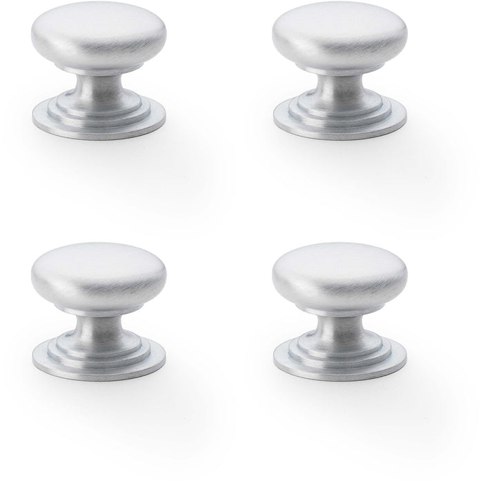 4 PACK Stepped Round Door Knob Satin Chrome 25mm Classic Kitchen Pull Handle