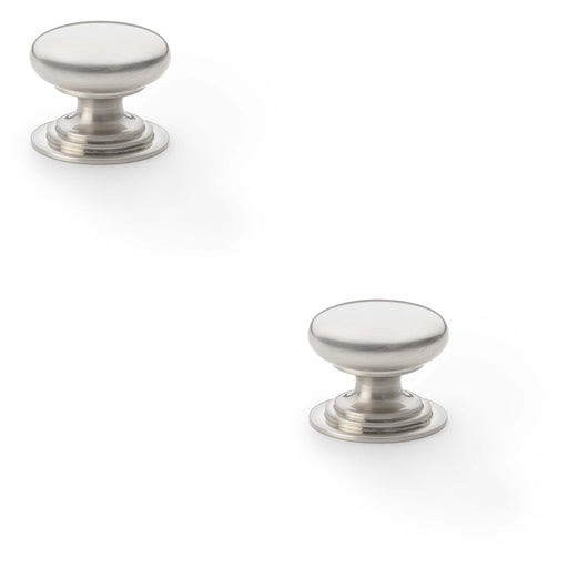 2 PACK Stepped Round Door Knob Satin Nickel 25mm Classic Kitchen Pull Handle