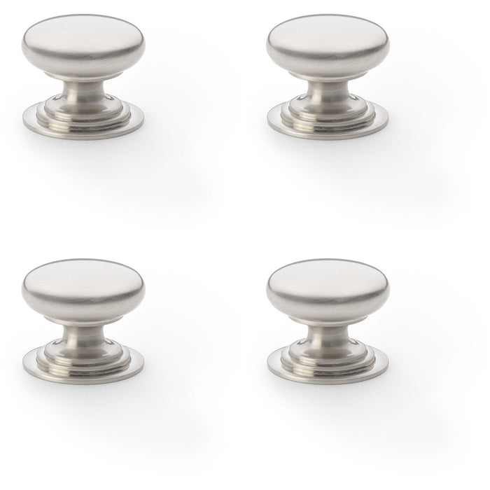 4 PACK Stepped Round Door Knob Satin Nickel 25mm Classic Kitchen Pull Handle