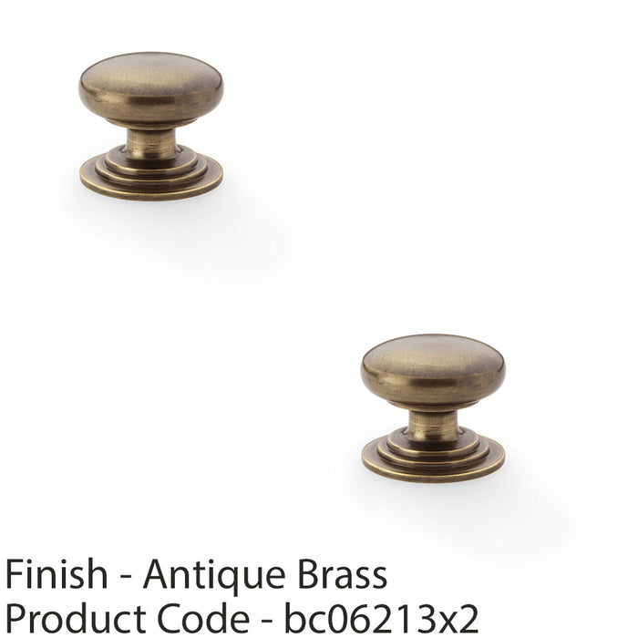 2 PACK Stepped Round Door Knob Antique Brass 32mm Classic Kitchen Pull Handle 1