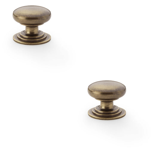 2 PACK Stepped Round Door Knob Antique Brass 32mm Classic Kitchen Pull Handle