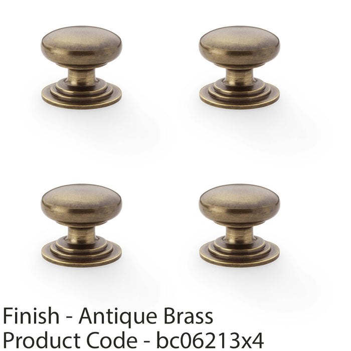 4 PACK Stepped Round Door Knob Antique Brass 32mm Classic Kitchen Pull Handle 1