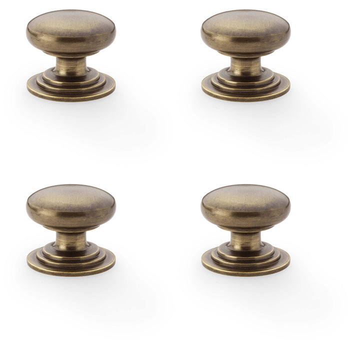 4 PACK Stepped Round Door Knob Antique Brass 32mm Classic Kitchen Pull Handle