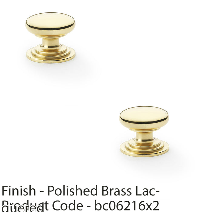 2 PACK Stepped Round Door Knob Polished Brass 32mm Classic Kitchen Pull Handle 1