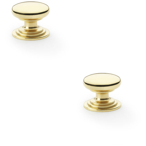 2 PACK Stepped Round Door Knob Polished Brass 32mm Classic Kitchen Pull Handle