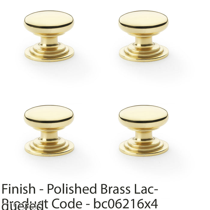 4 PACK Stepped Round Door Knob Polished Brass 32mm Classic Kitchen Pull Handle 1