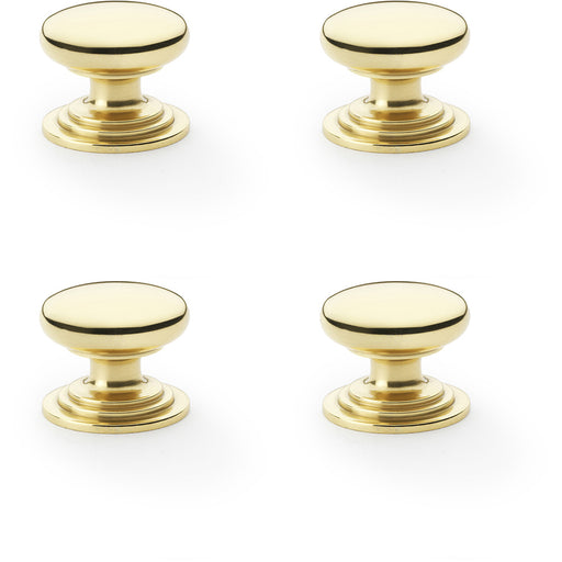 4 PACK Stepped Round Door Knob Polished Brass 32mm Classic Kitchen Pull Handle