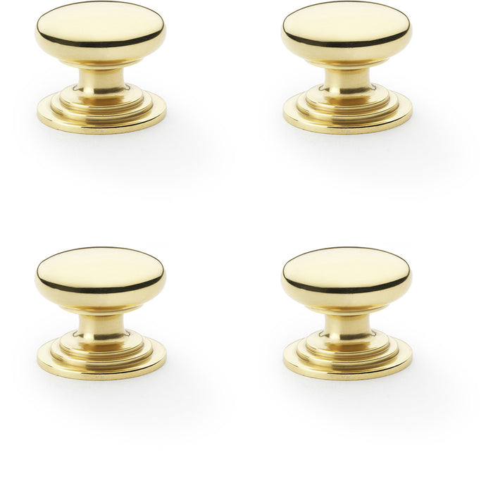 4 PACK Stepped Round Door Knob Polished Brass 32mm Classic Kitchen Pull Handle