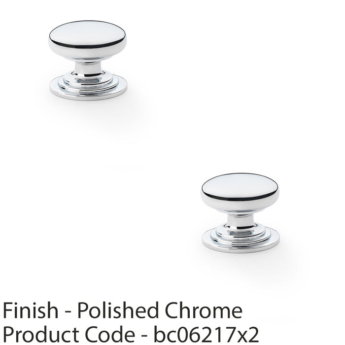 2 PACK Stepped Round Door Knob Polished Chrome 32mm Classic Cabinet Pull Handle 1