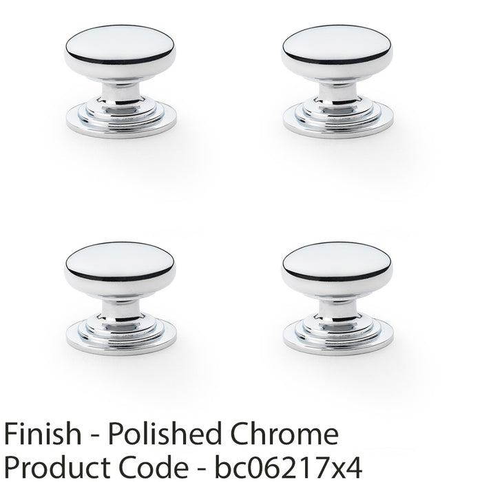4 PACK Stepped Round Door Knob Polished Chrome 32mm Classic Kitchen Pull Handle 1