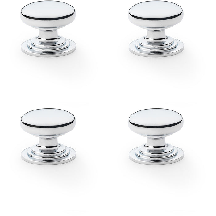 4 PACK Stepped Round Door Knob Polished Chrome 32mm Classic Kitchen Pull Handle