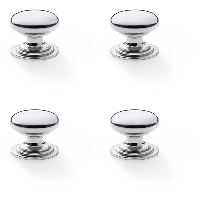 4 PACK Stepped Round Door Knob Polished Nickel 32mm Classic Kitchen Pull Handle