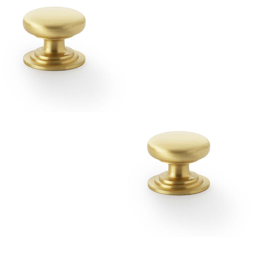 2 PACK Stepped Round Door Knob Satin Brass 32mm Classic Kitchen Pull Handle