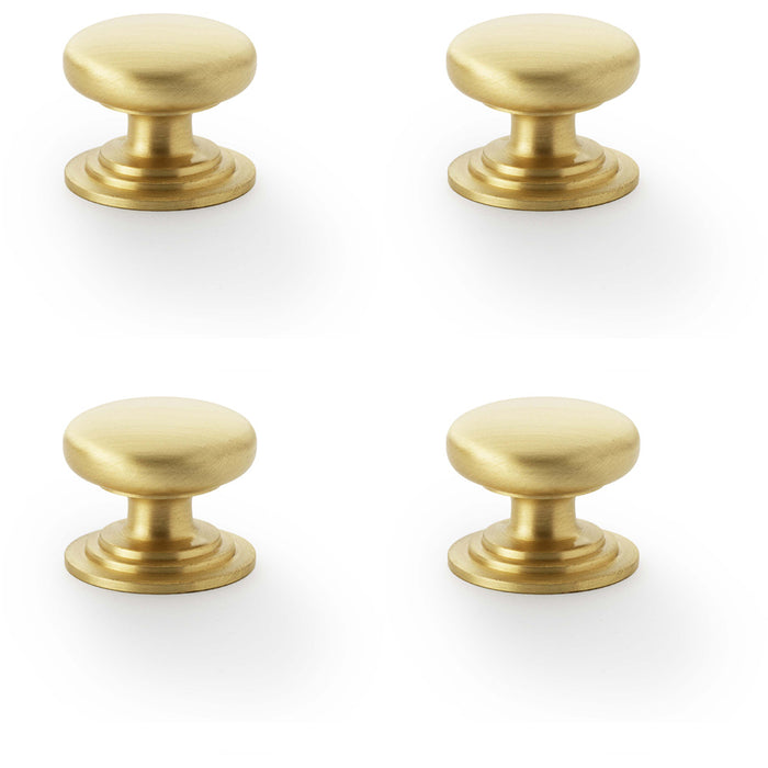 4 PACK Stepped Round Door Knob Satin Brass 32mm Classic Kitchen Pull Handle