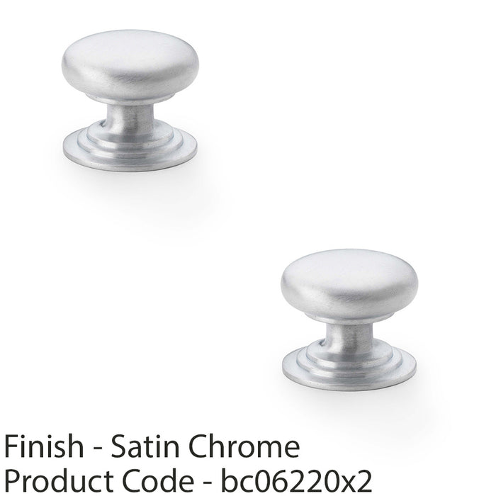 2 PACK Stepped Round Door Knob Satin Chrome 32mm Classic Kitchen Pull Handle 1