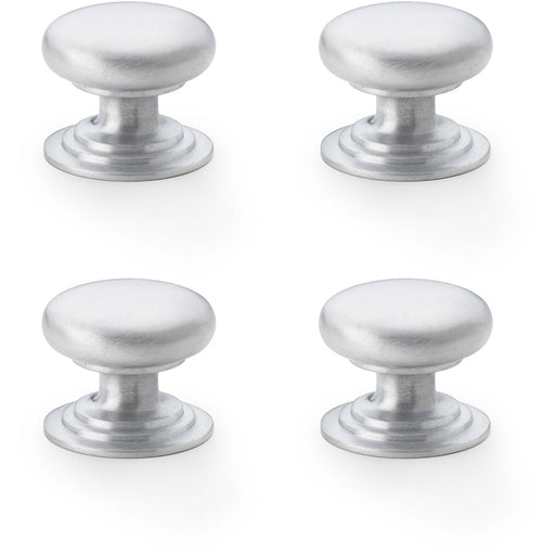 4 PACK Stepped Round Door Knob Satin Chrome 32mm Classic Kitchen Pull Handle