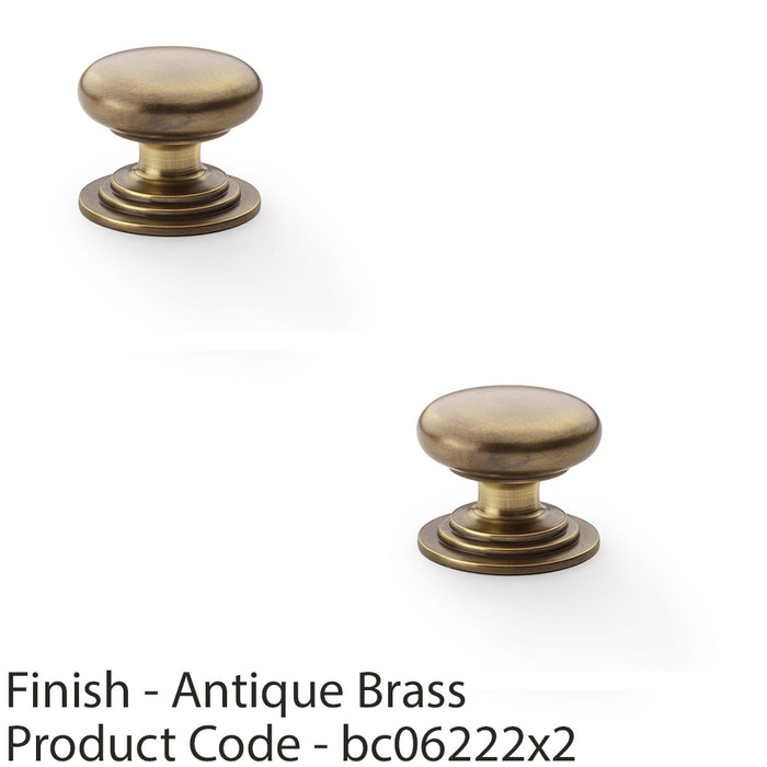 2 PACK Stepped Round Door Knob Antique Brass 38mm Classic Kitchen Pull Handle 1