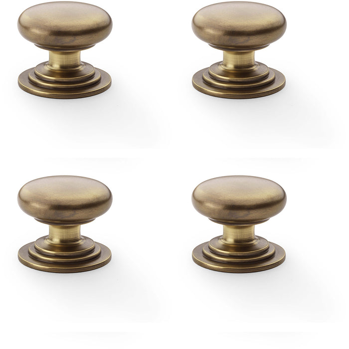 4 PACK Stepped Round Door Knob Antique Brass 38mm Classic Kitchen Pull Handle