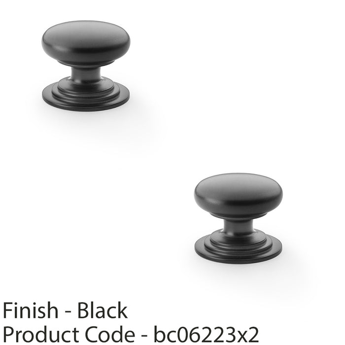 2 PACK Stepped Round Door Knob Matt Black 38mm Classic Kitchen Pull Handle 1