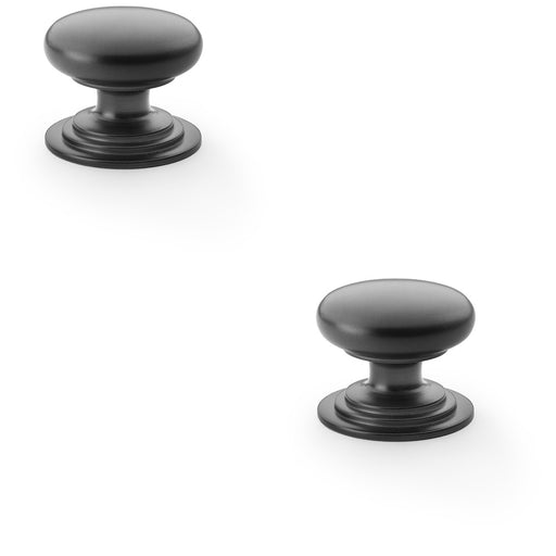 2 PACK Stepped Round Door Knob Matt Black 38mm Classic Kitchen Pull Handle